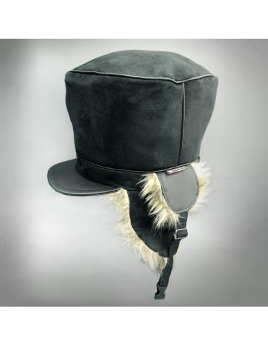 Trapper hat for dreadlocks Black suede and faux leather